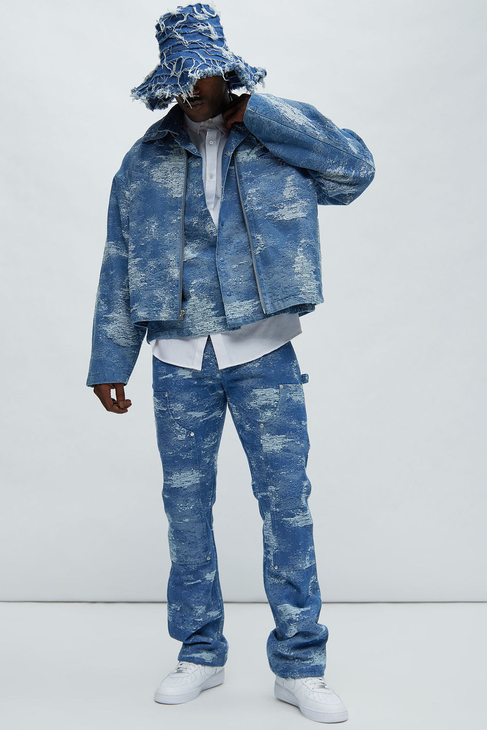 NovaMen Cloud 9 Textured Slim Flare Carpenter Jeans - Light Blue