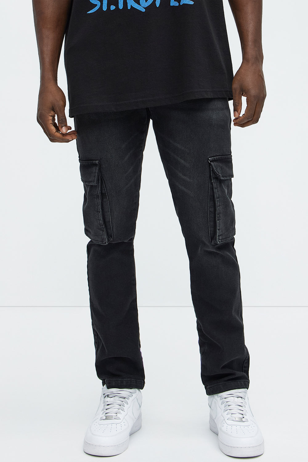 NovaMenClassic Slim Cargo Jeans - Black