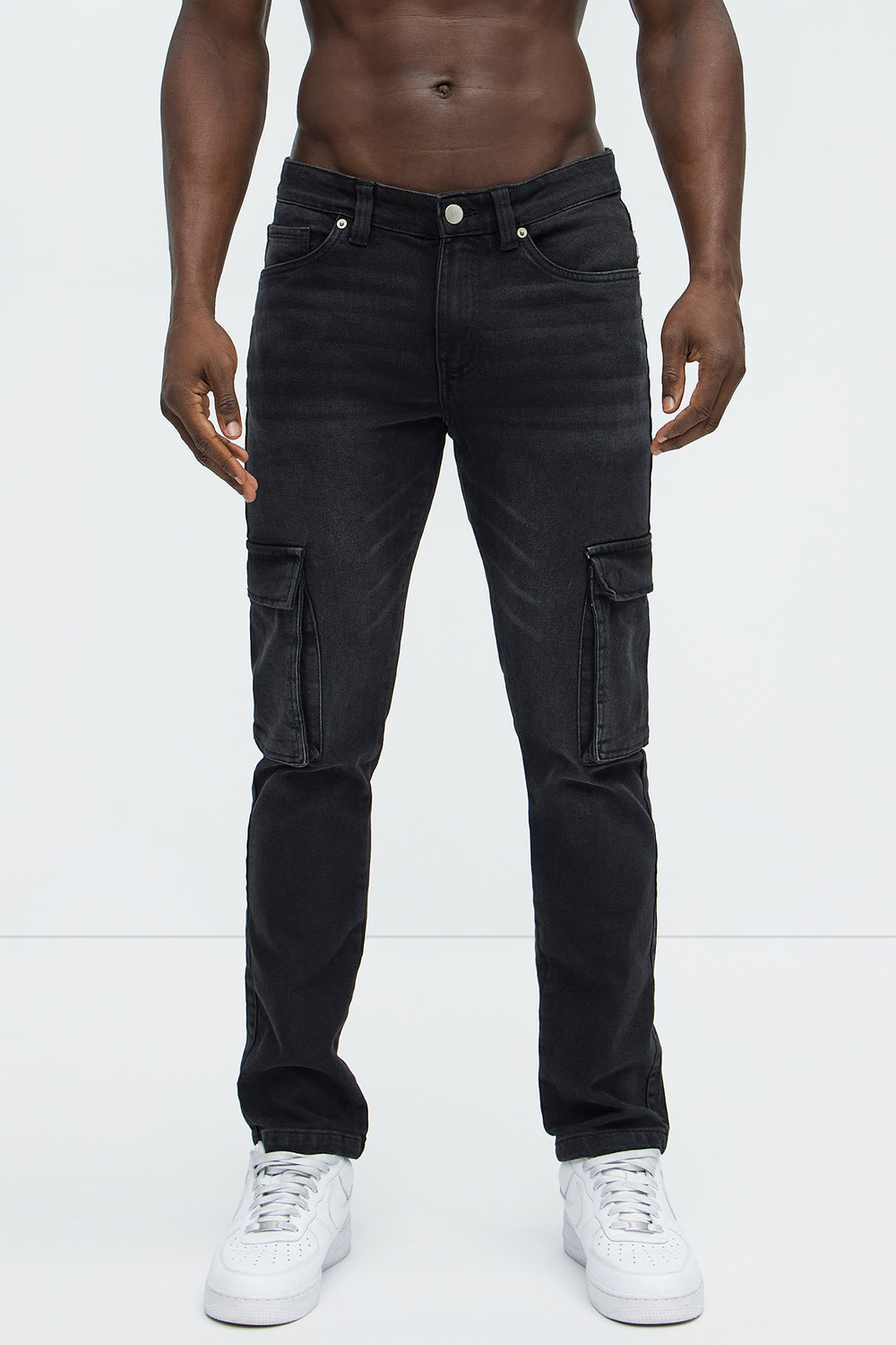 NovaMenClassic Slim Cargo Jeans - Black