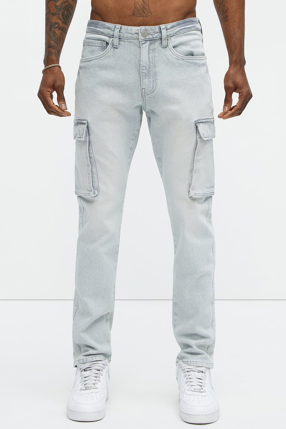 NovaMen Classic Slim Cargo Jeans - Grey/Blue