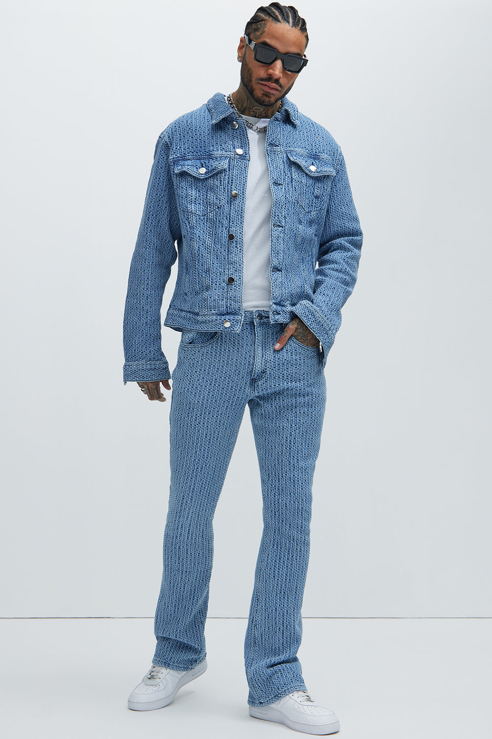 NovaMen Warsaw Stacked Slim Flare Jeans - Light Blue