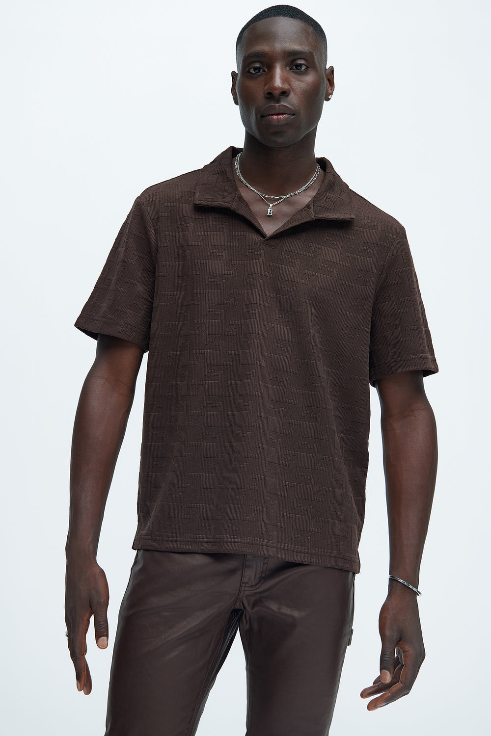 NovaMen Ethel Textured Knit Johnny Collar Shirt