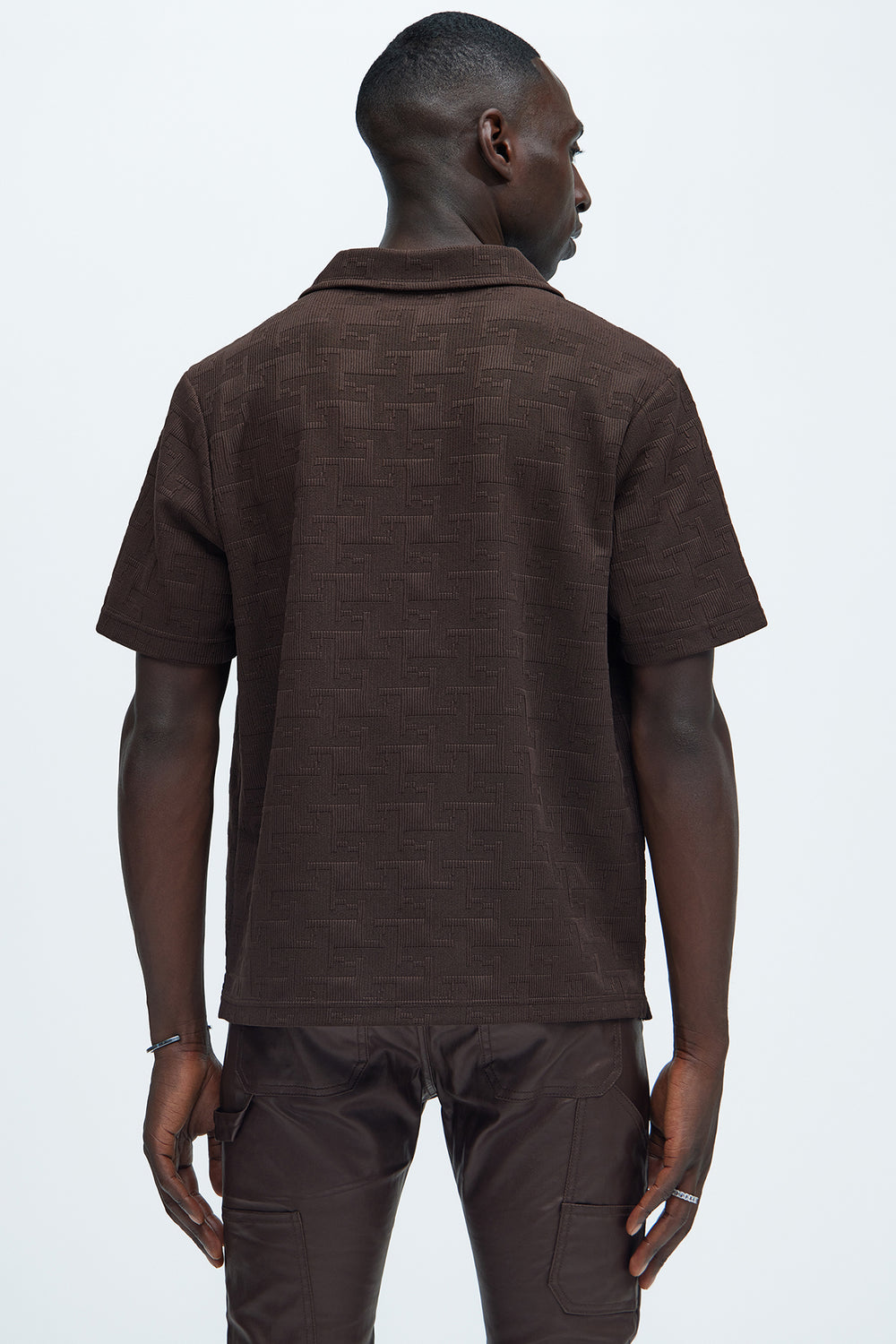 NovaMen Ethel Textured Knit Johnny Collar Shirt