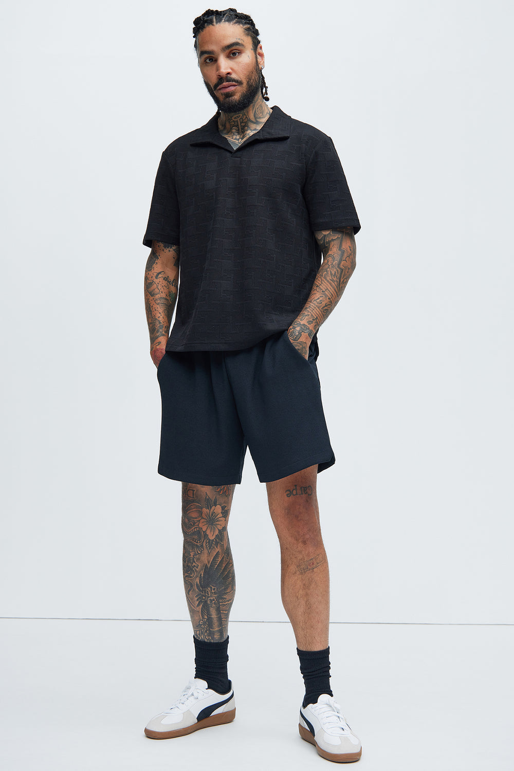 NovaMen Ethel Textured Knit Johnny Collar Shirt