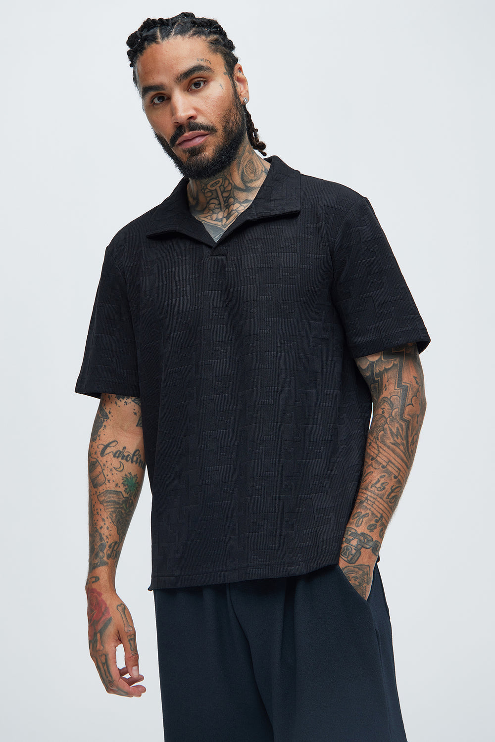 NovaMen Ethel Textured Knit Johnny Collar Shirt