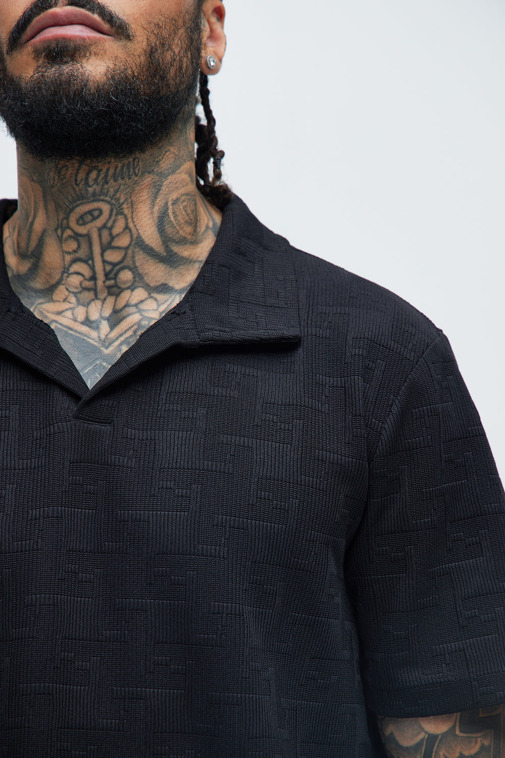 NovaMen Ethel Textured Knit Johnny Collar Shirt