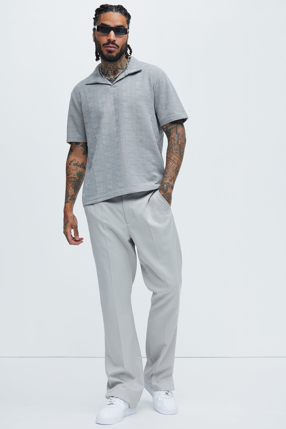 NovaMen Ethel Textured Knit Johnny Collar Shirt
