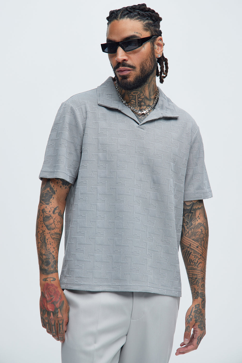 NovaMen Ethel Textured Knit Johnny Collar Shirt