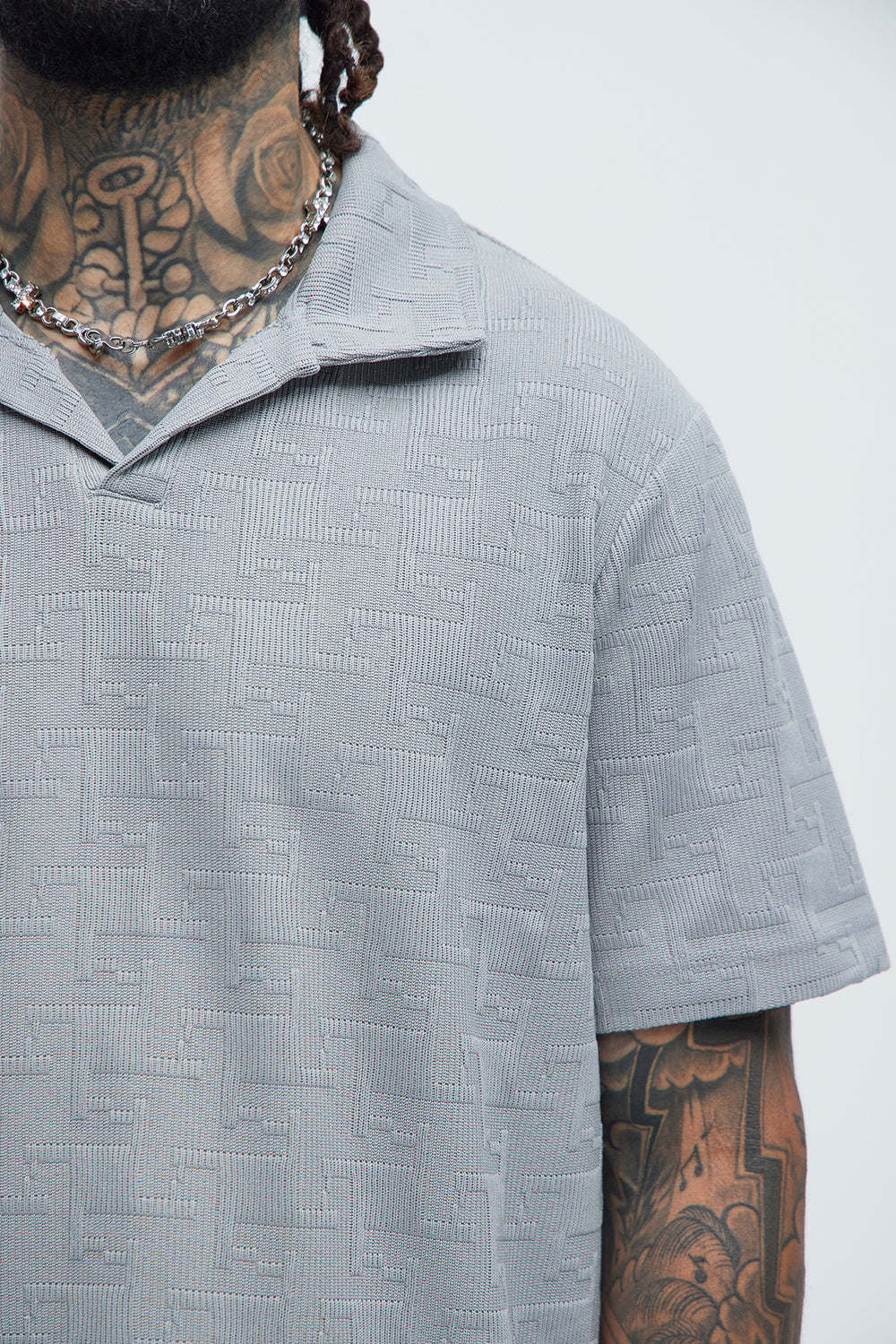 NovaMen Ethel Textured Knit Johnny Collar Shirt