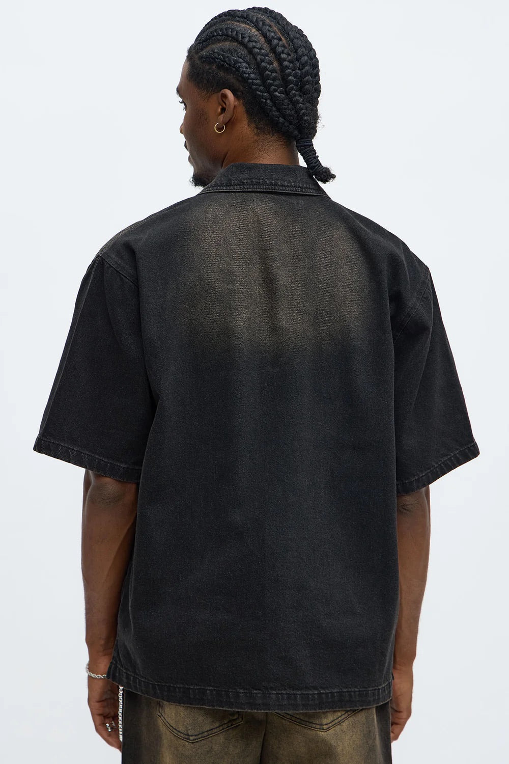 NovaMen Washed Denim Button Up Shirt - Black