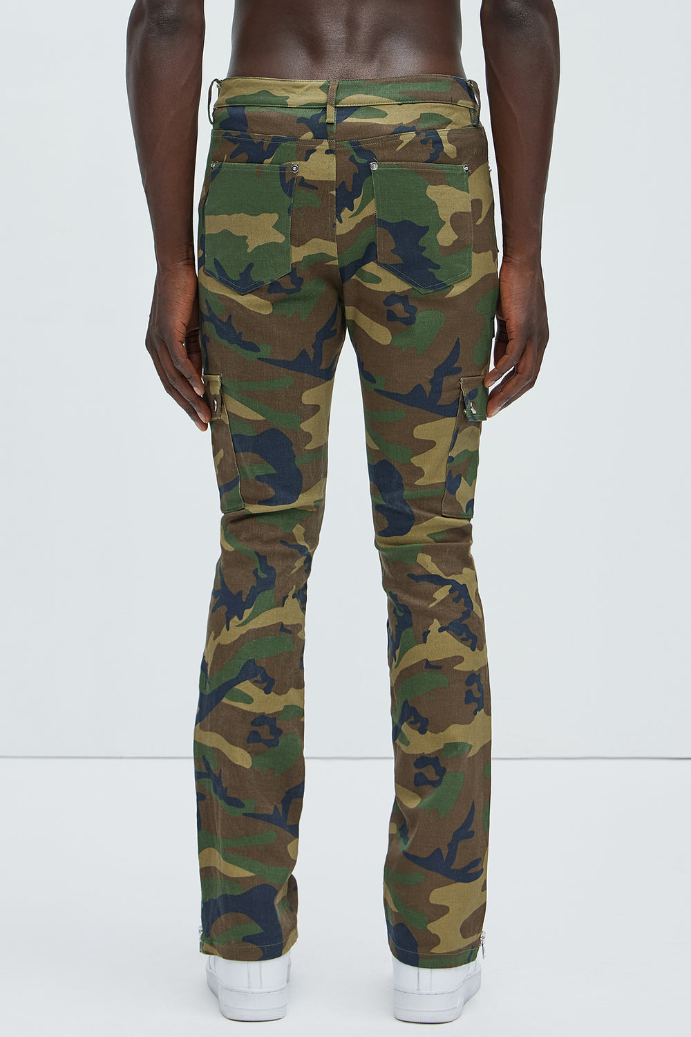 NovaMen On The Verge Waxed Zipper Skinny Flare Cargo Pants - Camouflage