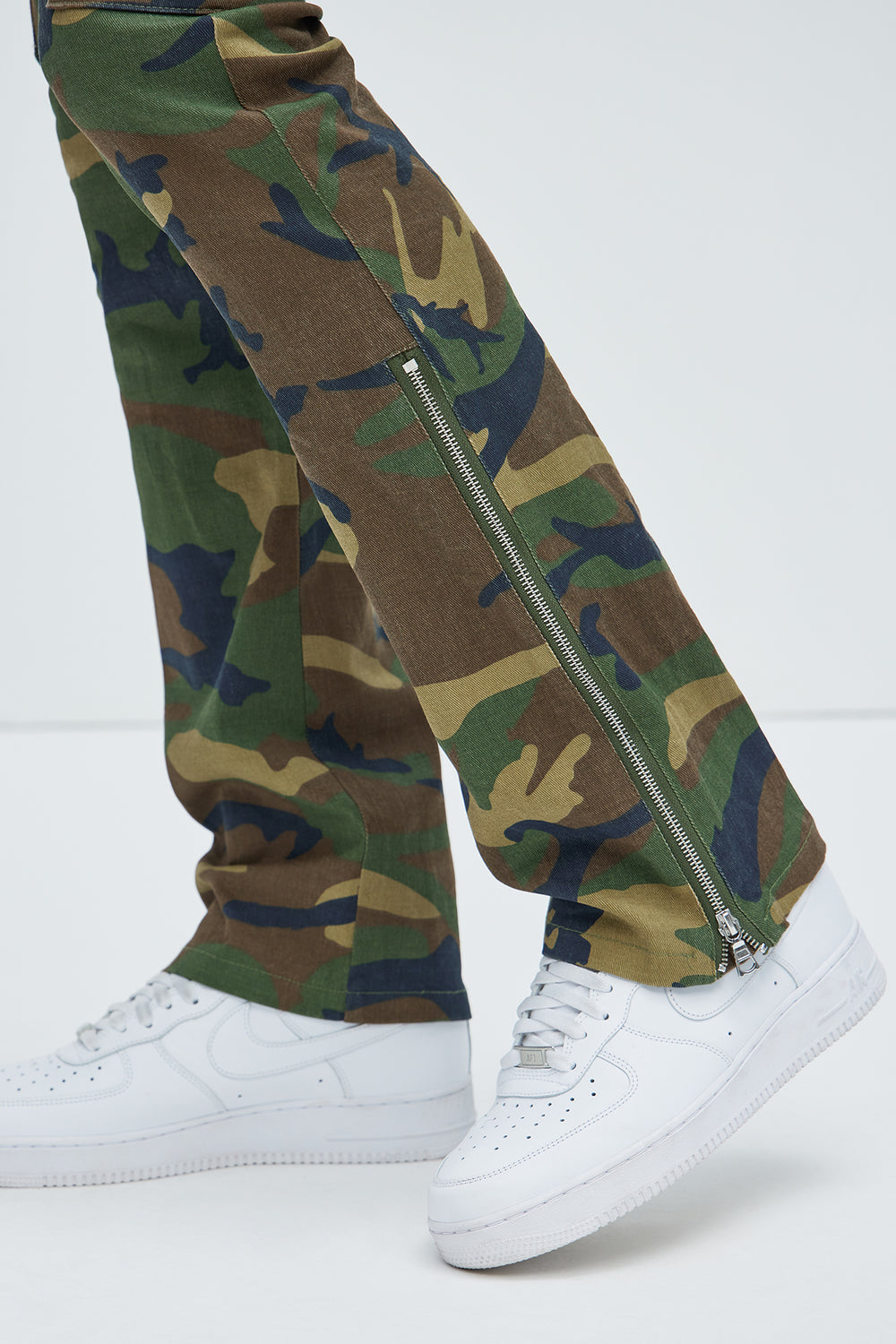NovaMen On The Verge Waxed Zipper Skinny Flare Cargo Pants - Camouflage