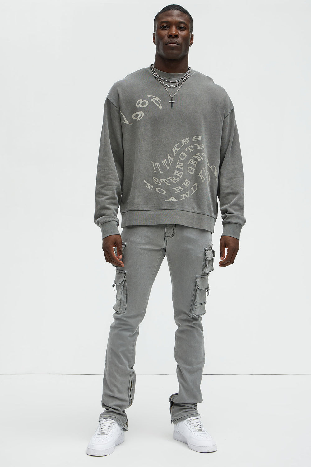 NovaMen Get This Cargo Stacked Skinny Zipper Flare Jeans - Grey