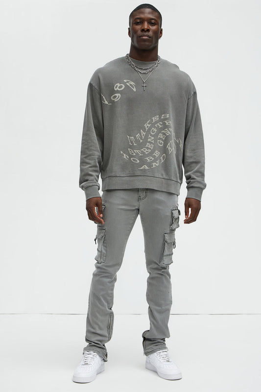 NovaMen Get This Cargo Stacked Skinny Zipper Flare Jeans - Grey