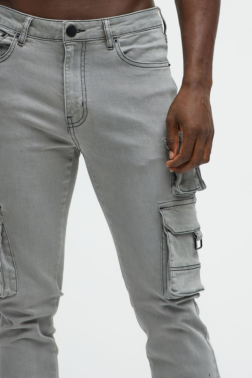 NovaMen Get This Cargo Stacked Skinny Zipper Flare Jeans - Grey