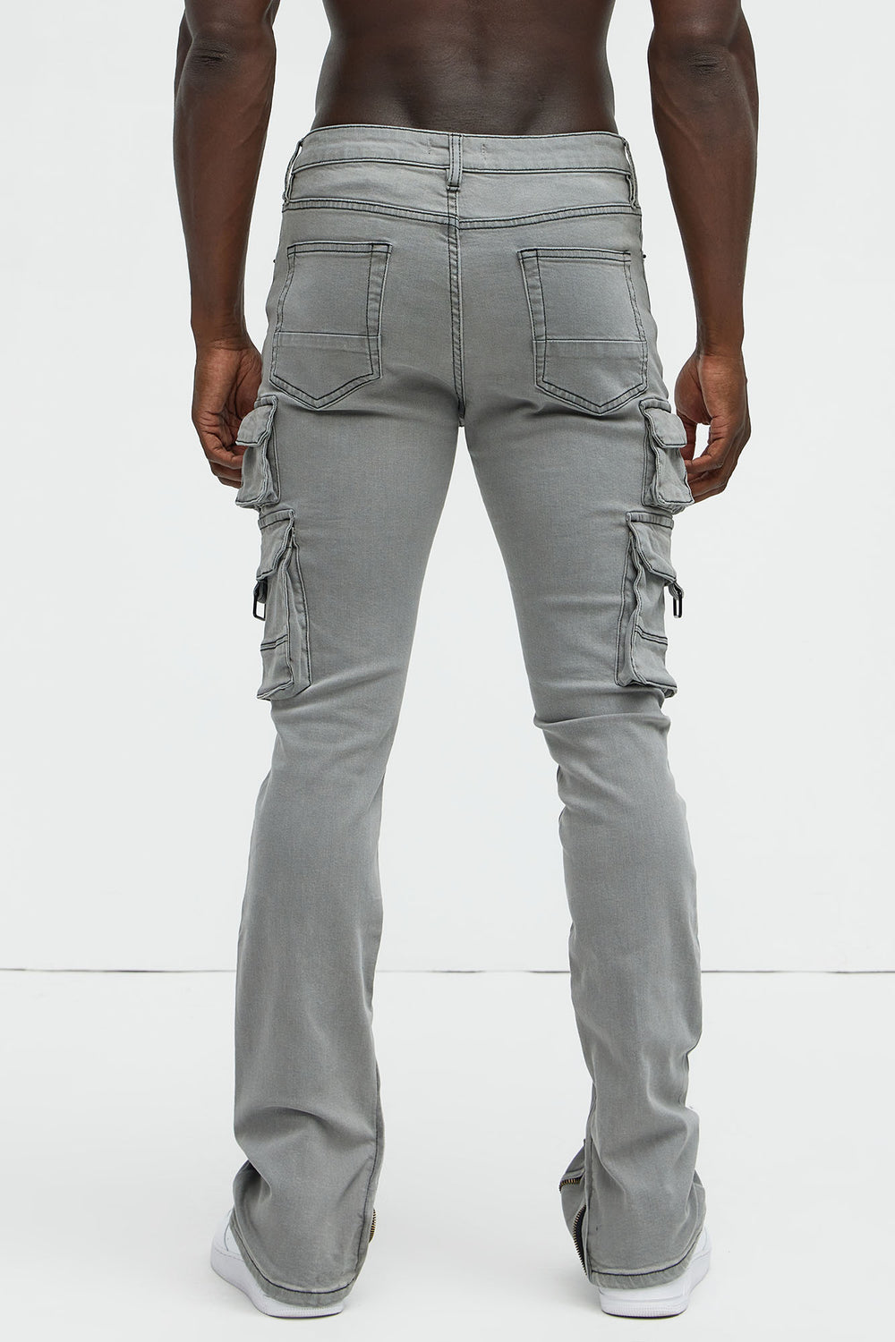 NovaMen Get This Cargo Stacked Skinny Zipper Flare Jeans - Grey