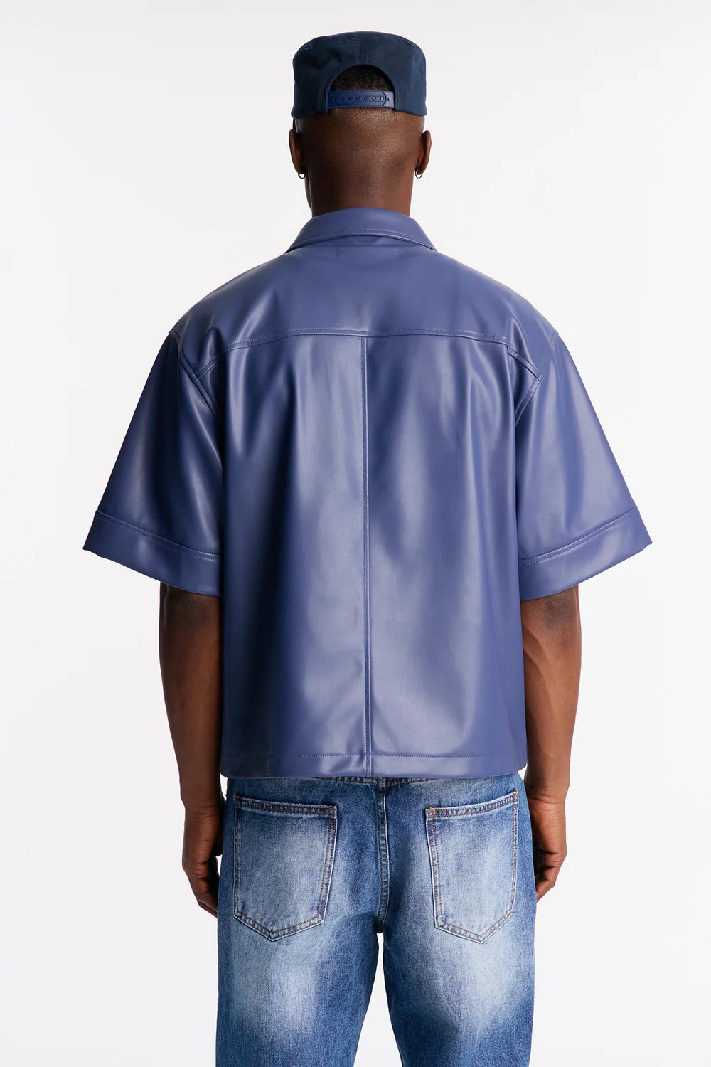 NovaMen High Stepper Faux Leather Button Up Shirt - Blue