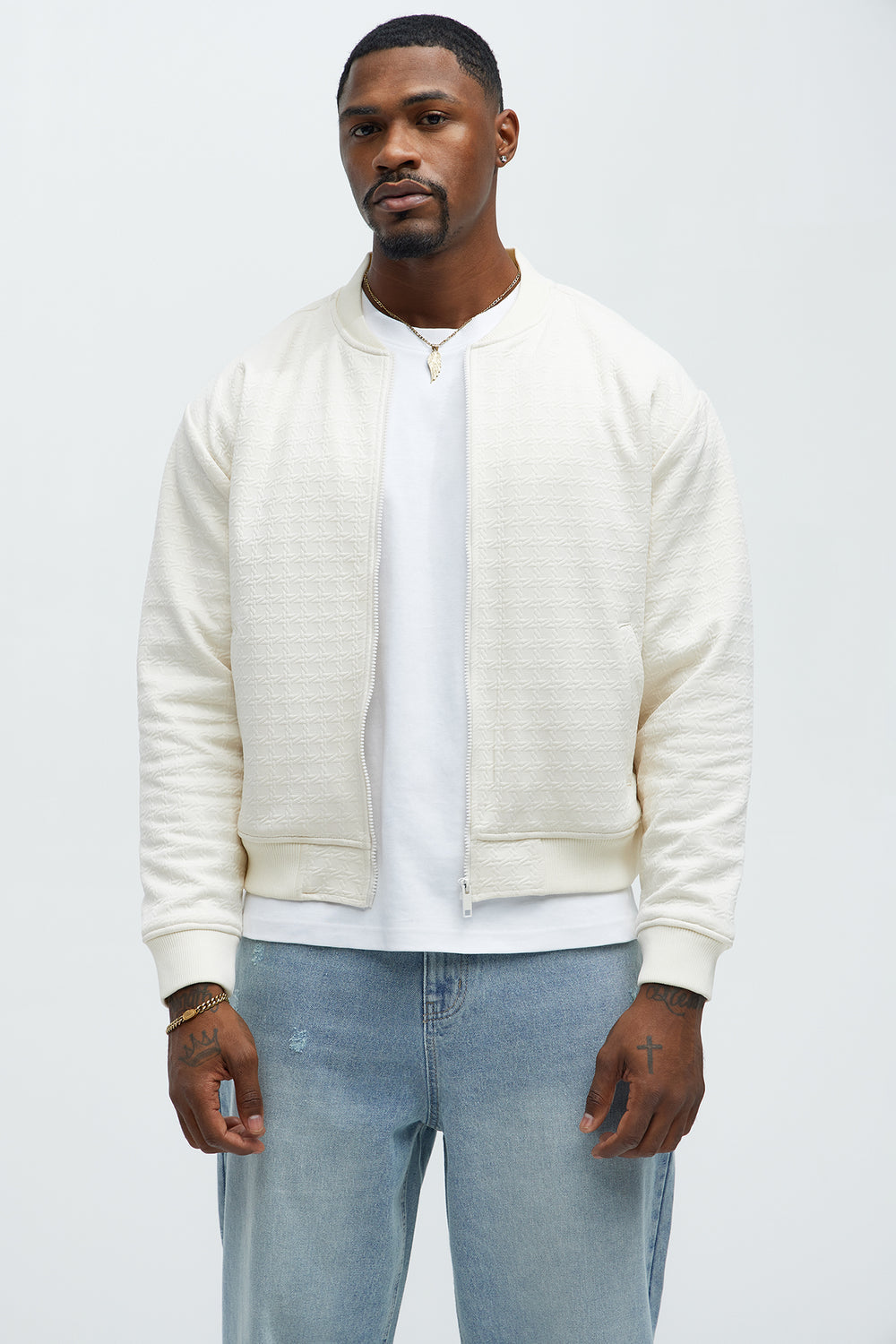 NovaMen Buck Textured Bomber Jacket - Off White