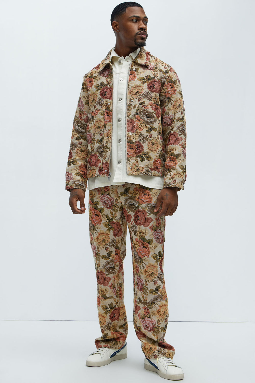 NovaMen Bellevue Floral Tapestry Work Jacket - Taupe