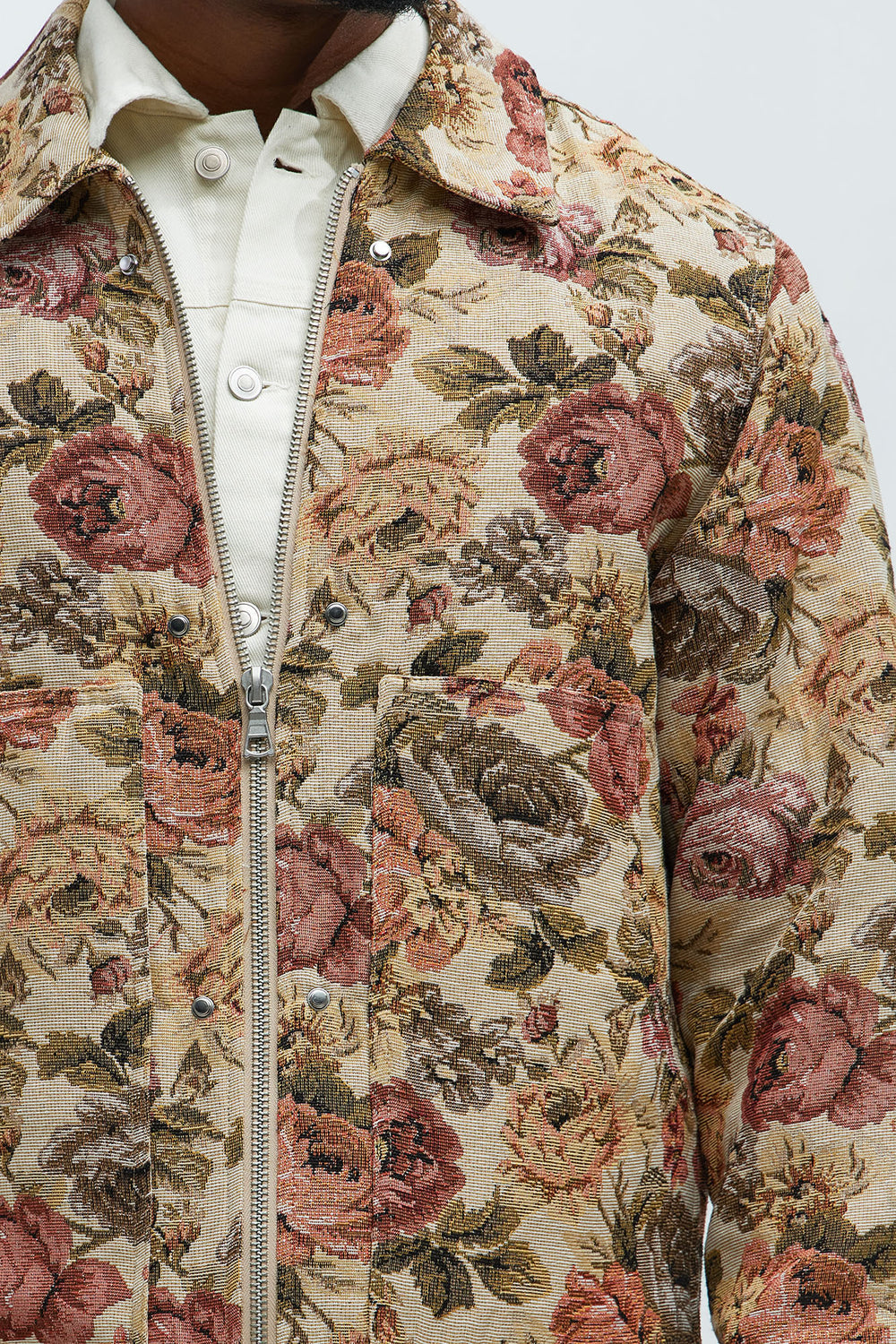 NovaMen Bellevue Floral Tapestry Work Jacket - Taupe