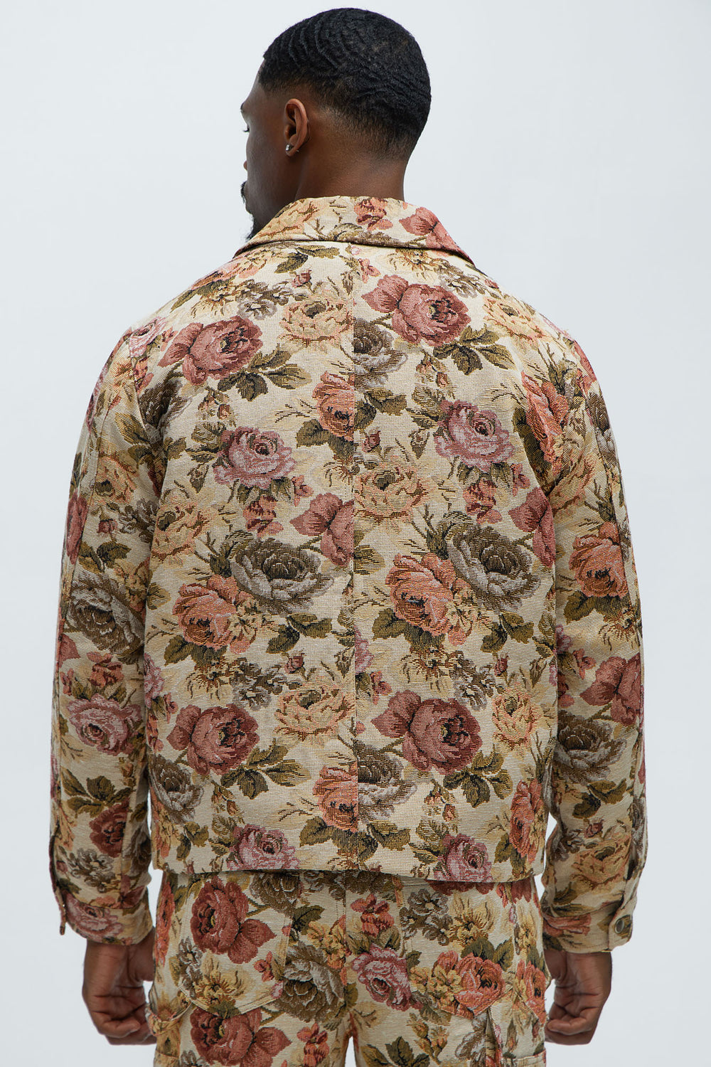 NovaMen Bellevue Floral Tapestry Work Jacket - Taupe