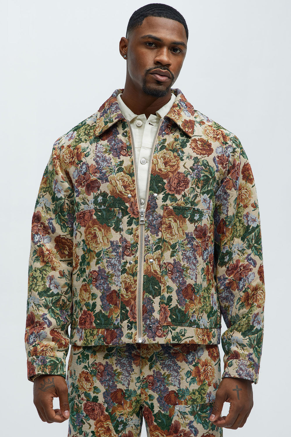 NovaMen Bellevue Floral Tapestry Work Jacket - Green