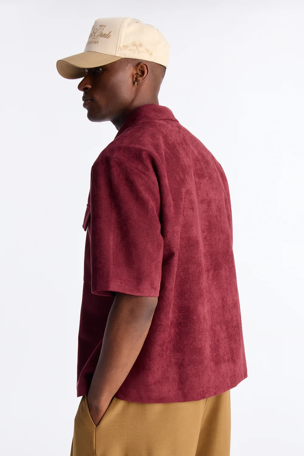 NovaMen Relaxed Brushed Double Pocket Button Up Shirt - Burgundy