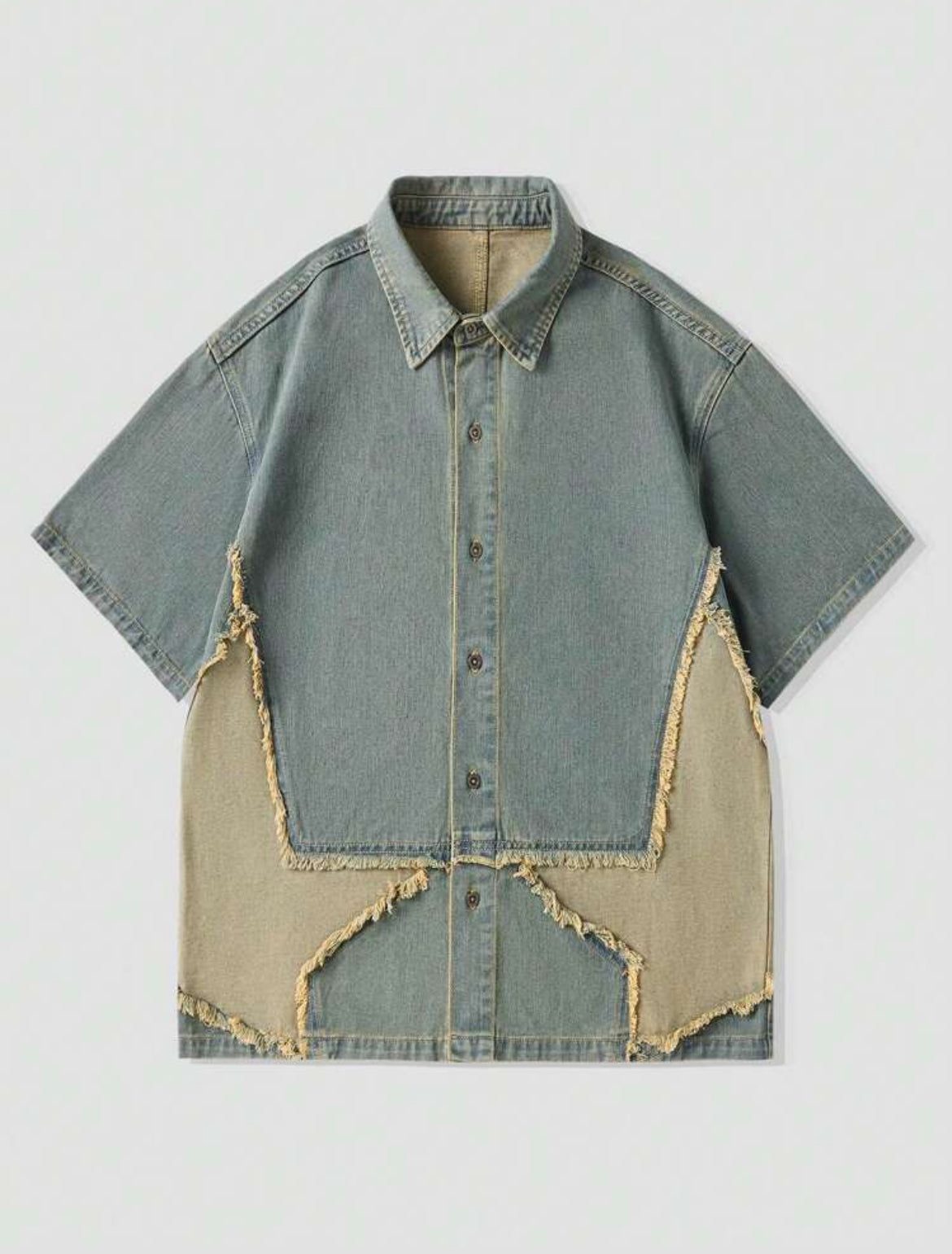 ROMWE Men’s Raw Trim Star Denim Oversized Shirt