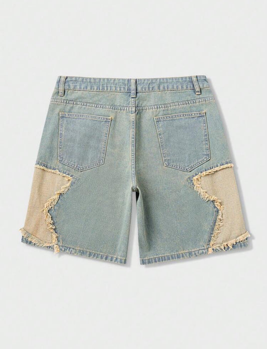 ROMWE Men’s Raw Trim Star Denim Shorts