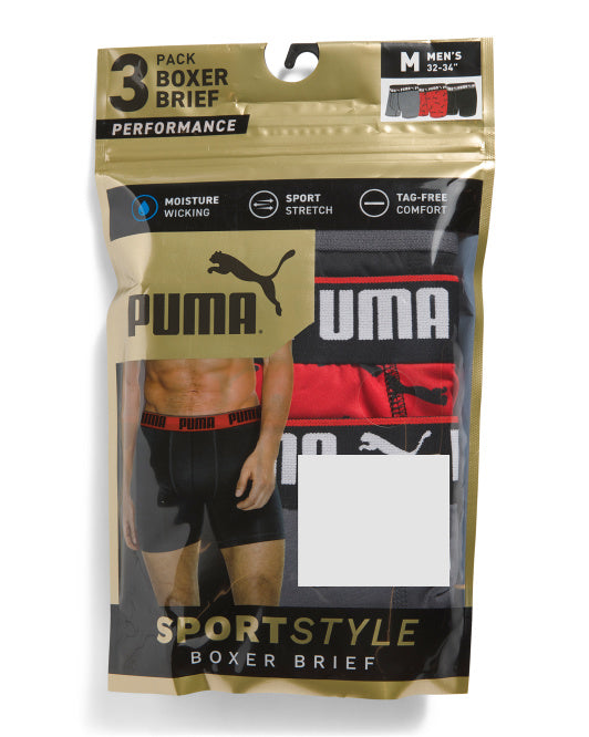 Puma Men's 3pk Sportstyle Boxer Briefs (Black/Red)