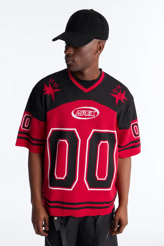 NovaMen Short Sleeve Graphic Jersey Sweater - Red/Black