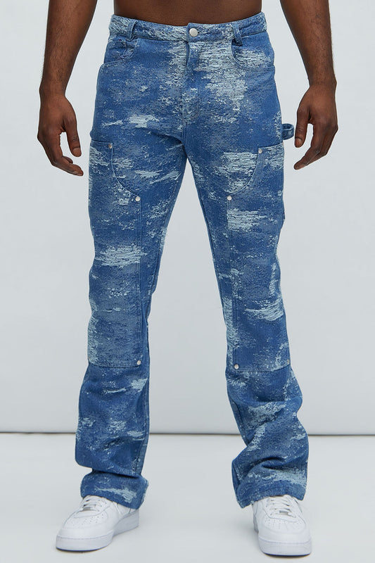 NovaMen Cloud 9 Textured Slim Flare Carpenter Jeans - Light Blue