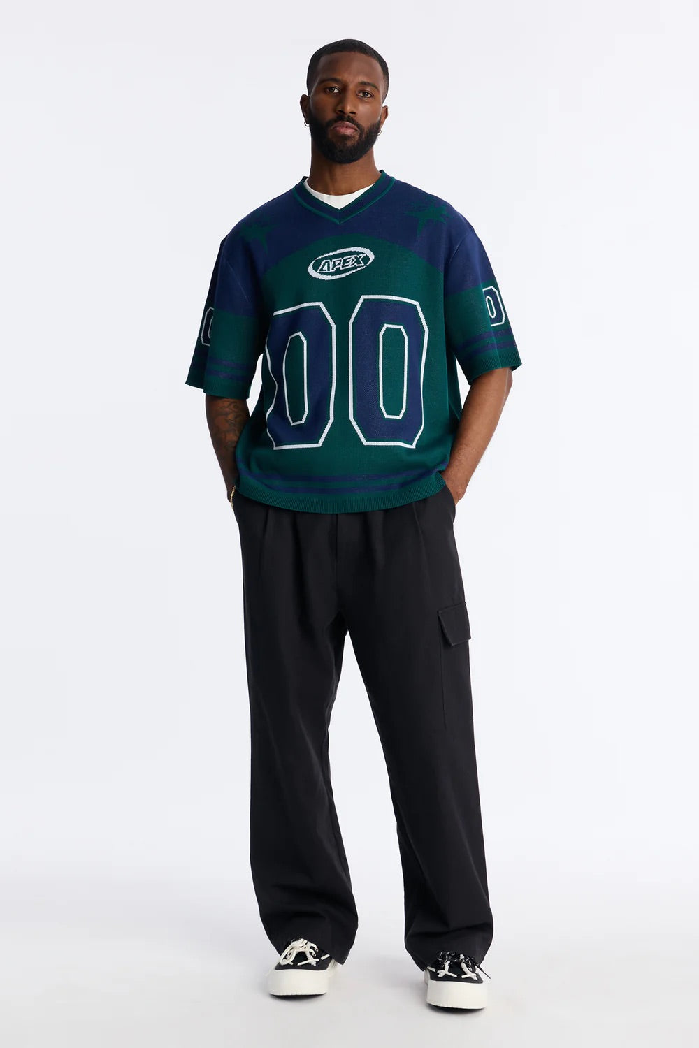 NovaMen Short Sleeve Graphic Jersey Sweater - Navy/Green