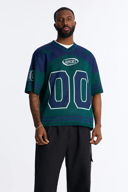 NovaMen Short Sleeve Graphic Jersey Sweater - Navy/Green