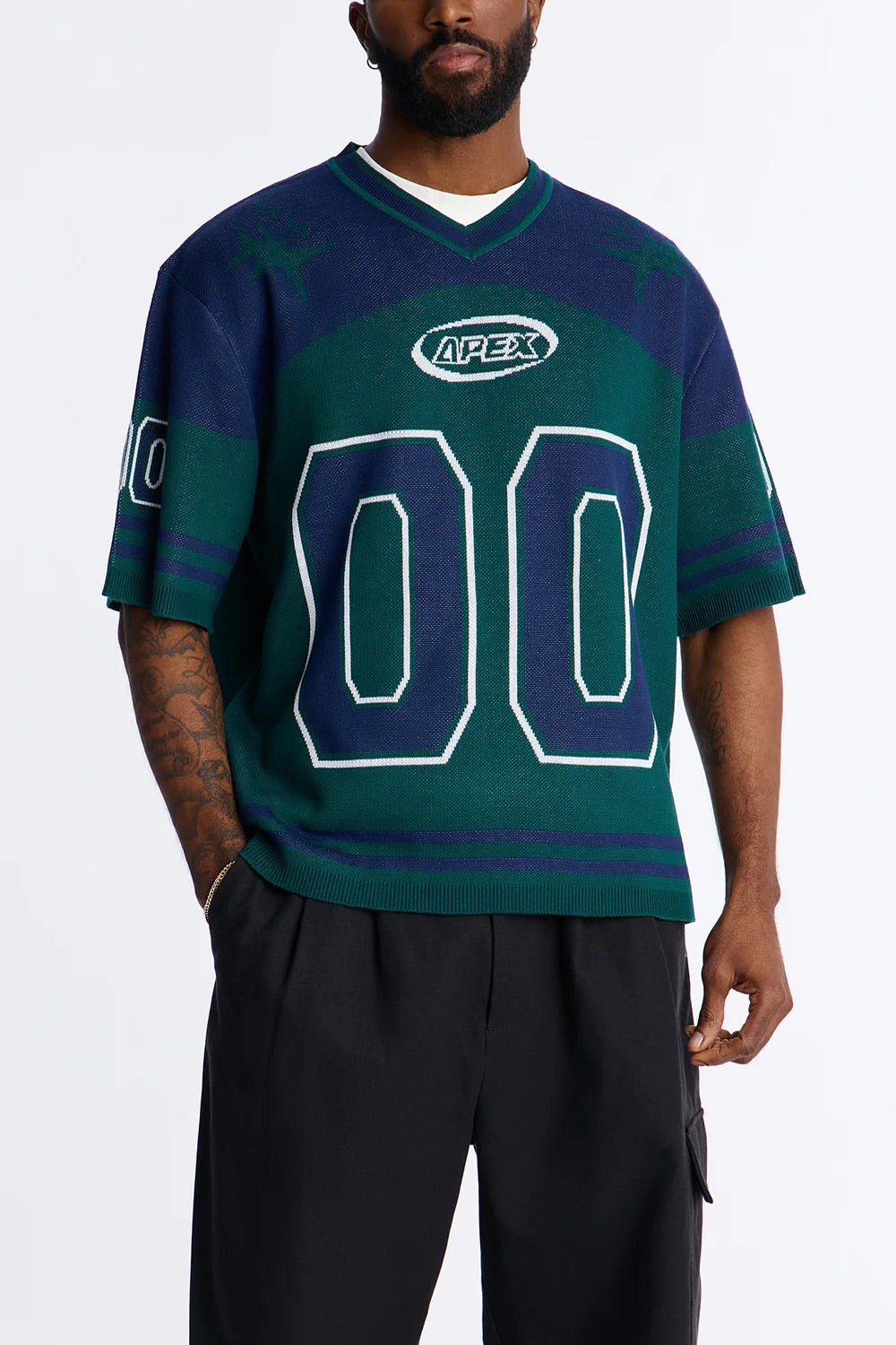 NovaMen Short Sleeve Graphic Jersey Sweater - Navy/Green