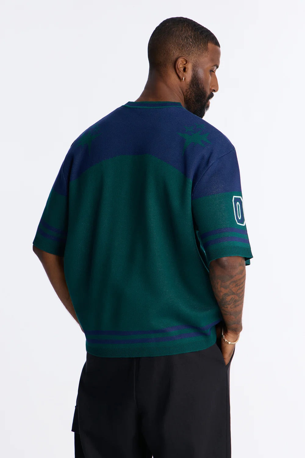 NovaMen Short Sleeve Graphic Jersey Sweater - Navy/Green