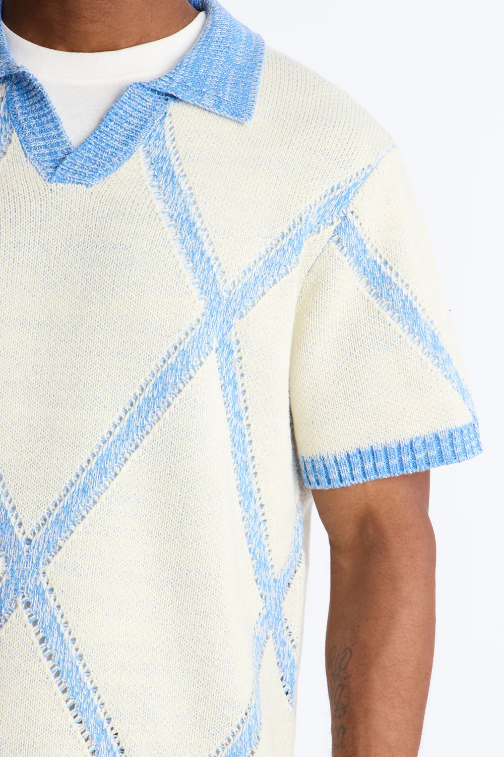 NovaMen Classic Argyle Knit Polo - Cream