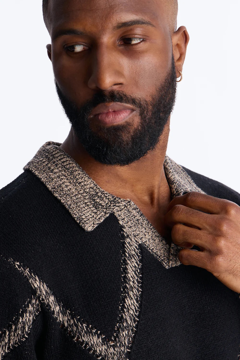 NovaMen Classic Argyle Knit Polo - Black