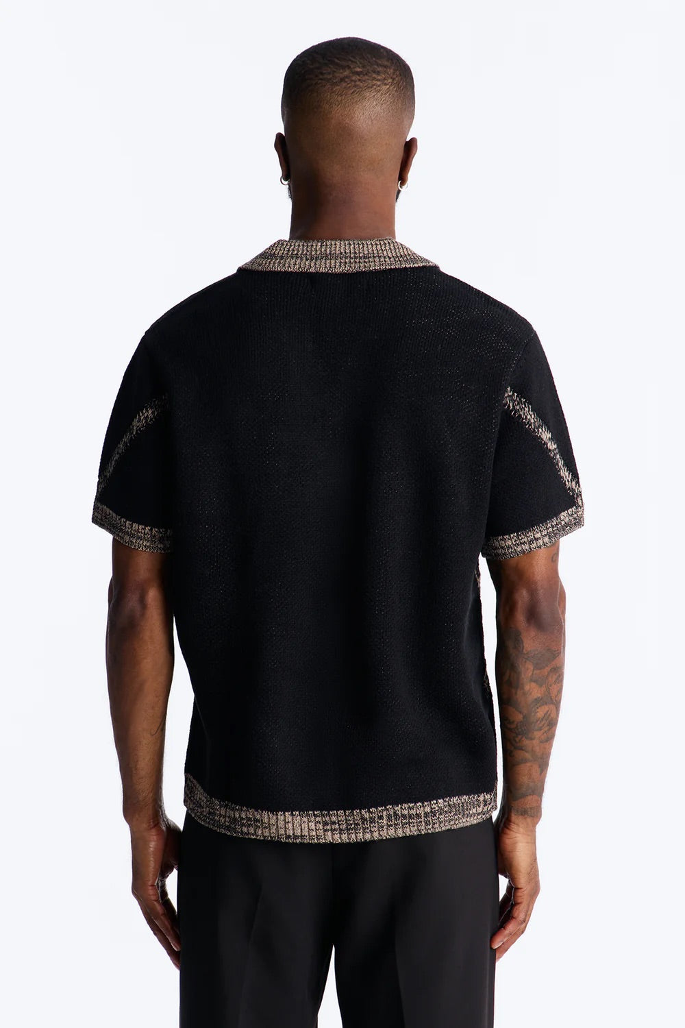 NovaMen Classic Argyle Knit Polo - Black