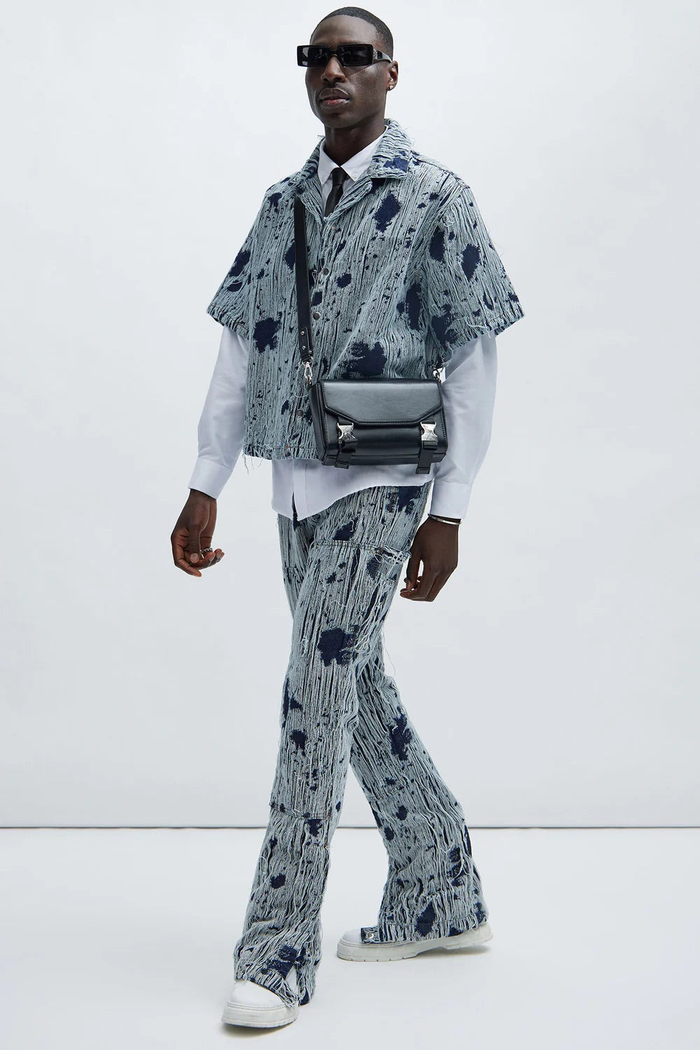 NovaMen Riley Frayed Denim Shirt - Indigo