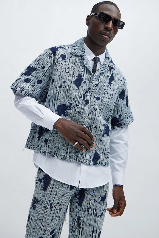 NovaMen Riley Frayed Denim Shirt - Indigo