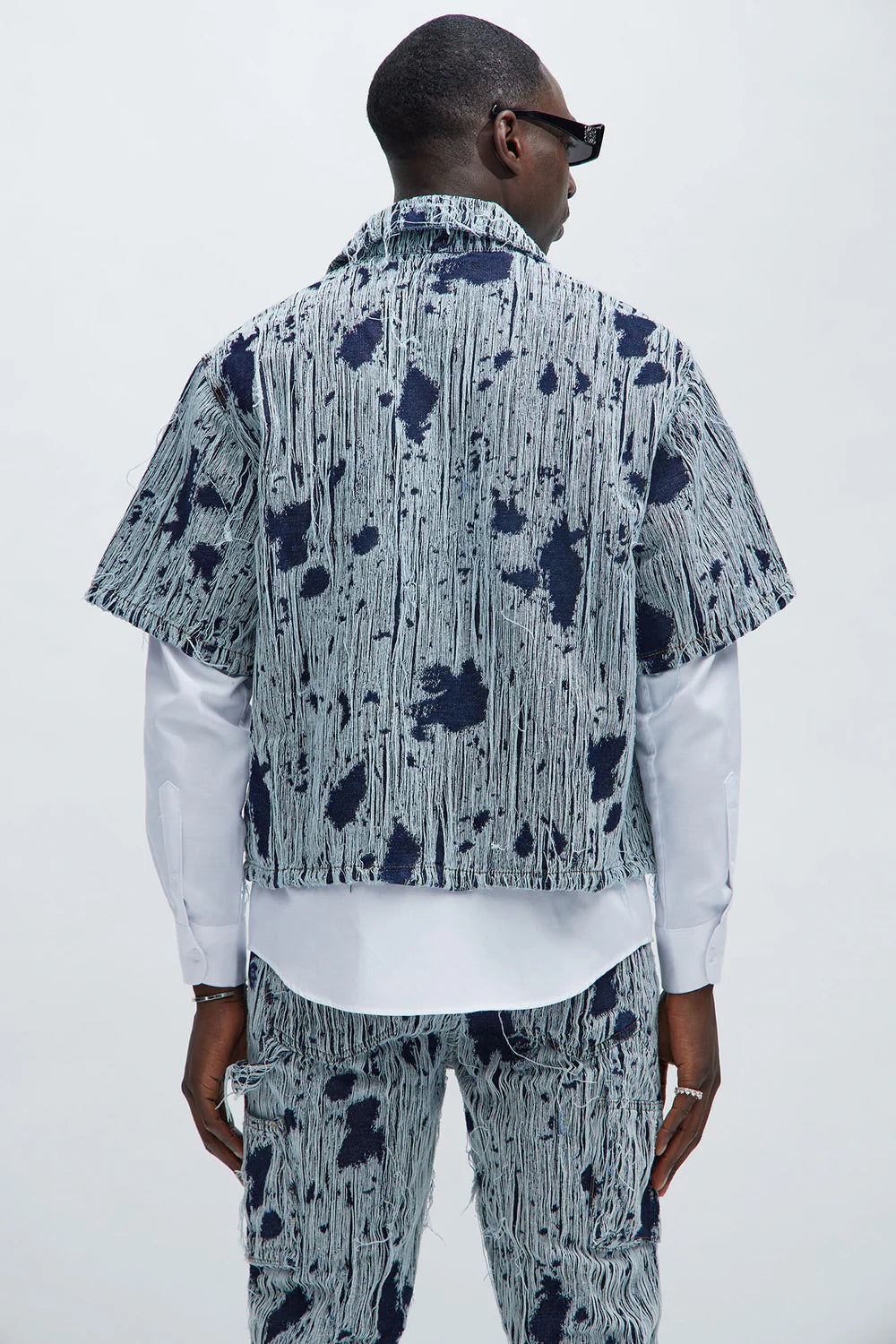 NovaMen Riley Frayed Denim Shirt - Indigo