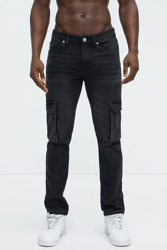 NovaMenClassic Slim Cargo Jeans - Black
