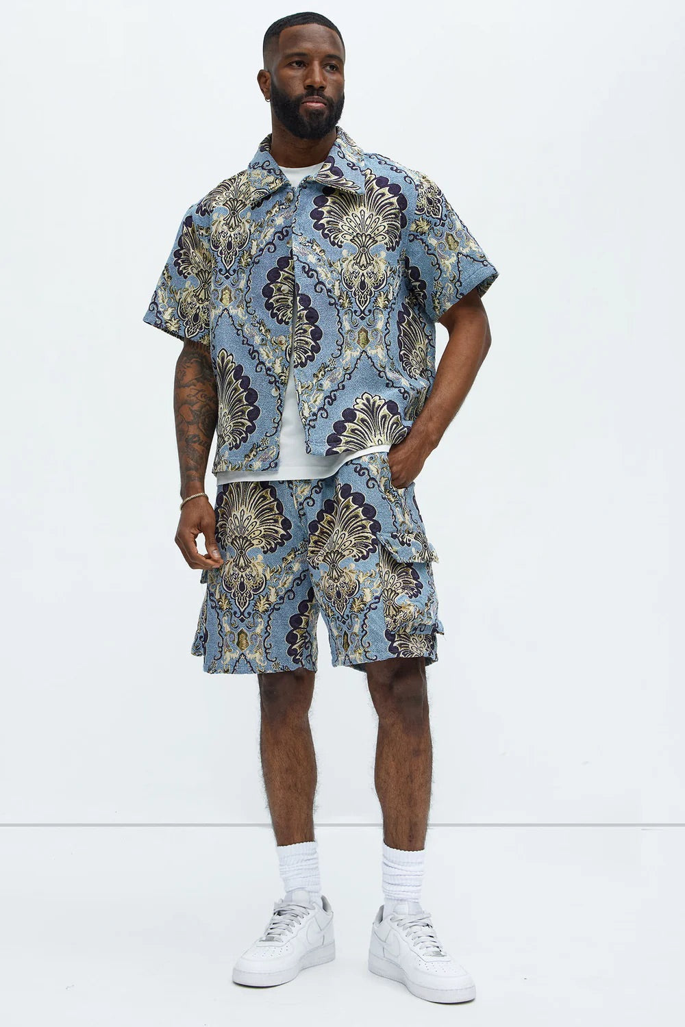 NovaMen Highland Tapestry Short Sleeve Button Up Shirt