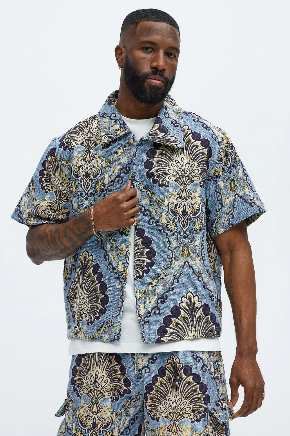 NovaMen Highland Tapestry Short Sleeve Button Up Shirt