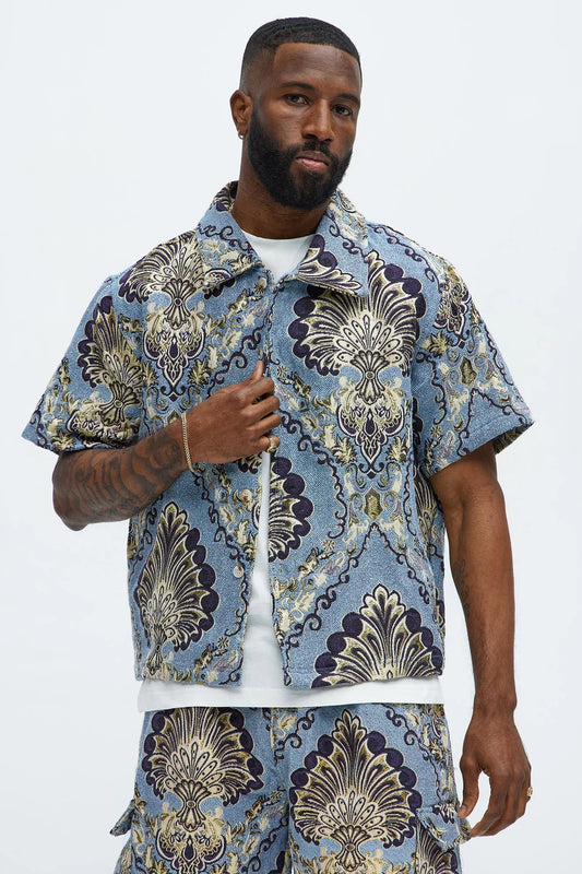 NovaMen Highland Tapestry Short Sleeve Button Up Shirt