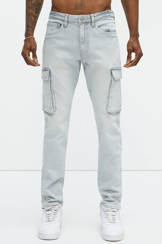NovaMen Classic Slim Cargo Jeans - Grey/Blue