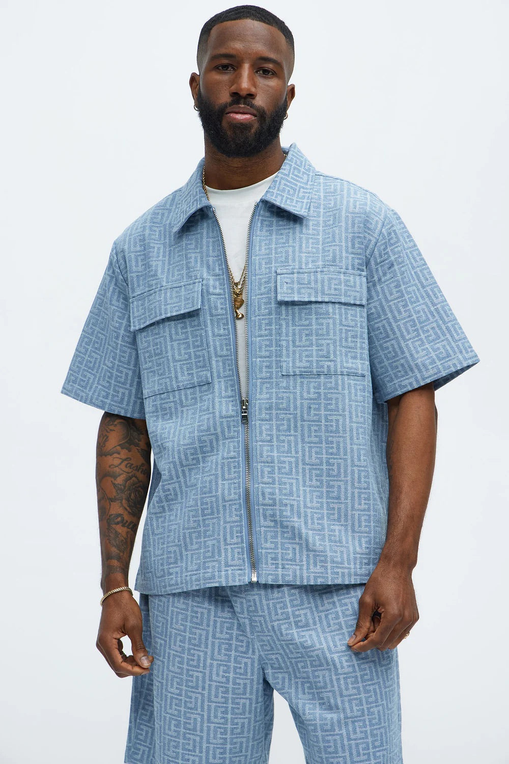 NovaMen Fallon Jacquard Zip Shirt