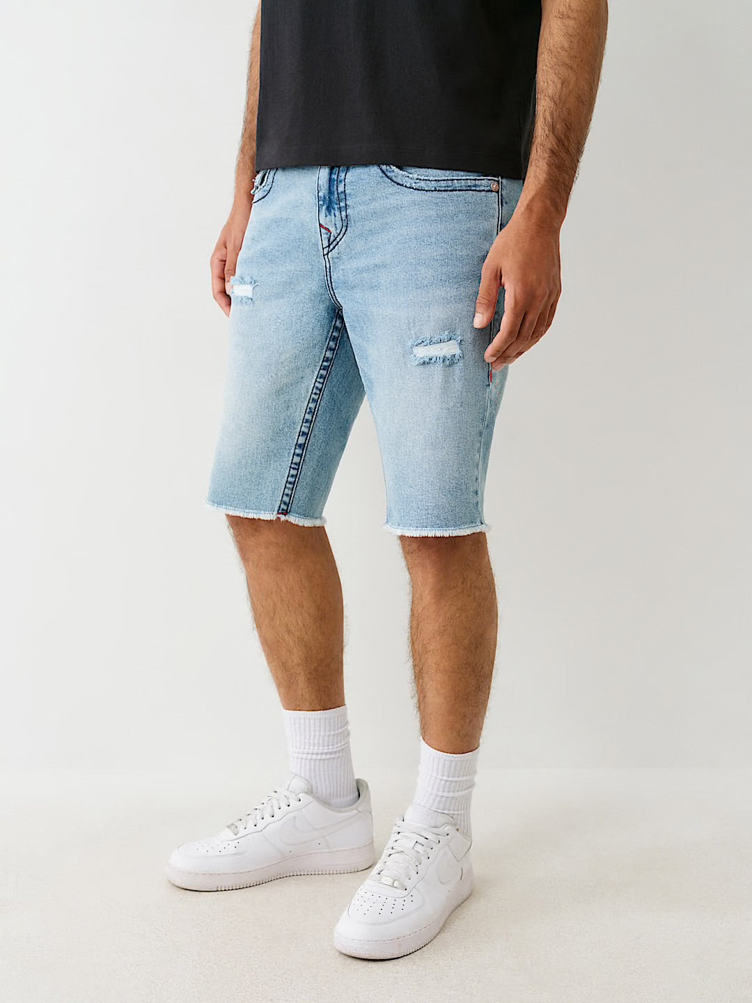 True Religion Men’s Ricky Distressed Frayed Short (CRUISELINE MEDIUM WASH W/ RIPS)