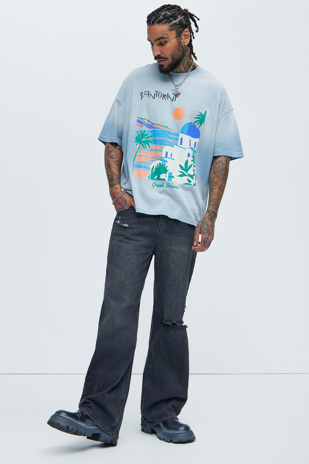 NovaMen Santorini Oversize Short Sleeve Tee - Light Blue